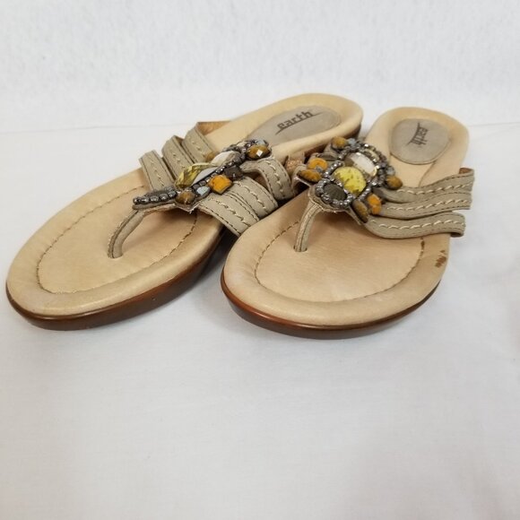 EARTH Slip-On Rhinestone and Stud Strappy Low Heel Sandals Khaki Size 7 ~ 4354 - Picture 1 of 12